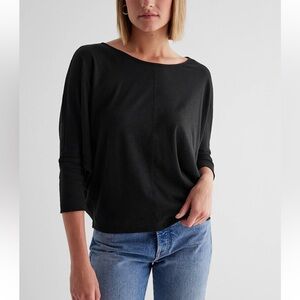 Express Black Skimming Crew Neck Dolman Sleeve Tee womens NEW long sleeve